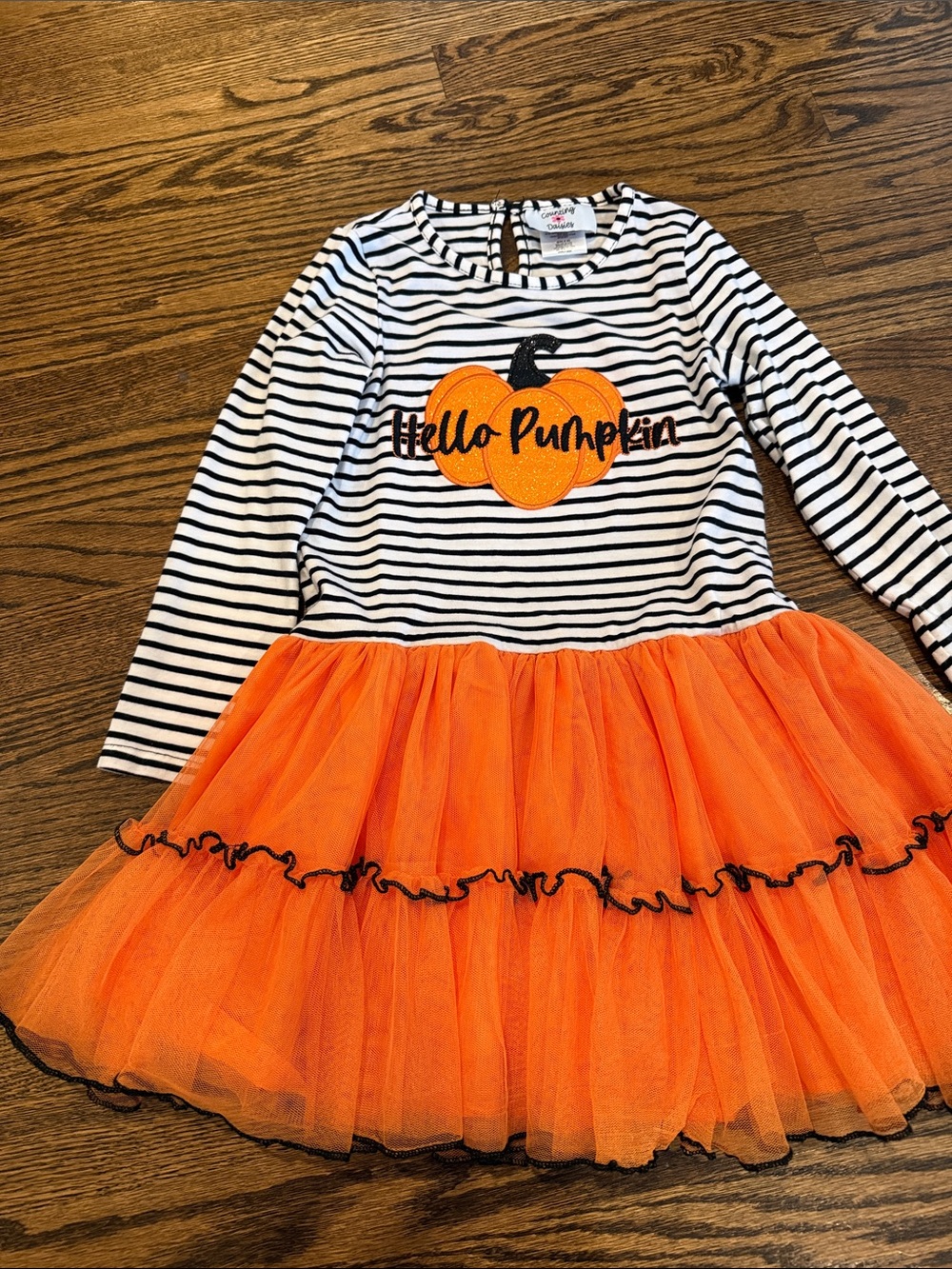 Hello Pumpkin Striped Orange Tulle Dress for Kids